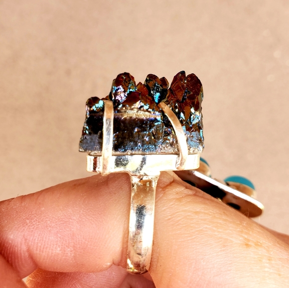 New Titanium Druzy 925 Silver Ring. - Picture 11 of 11